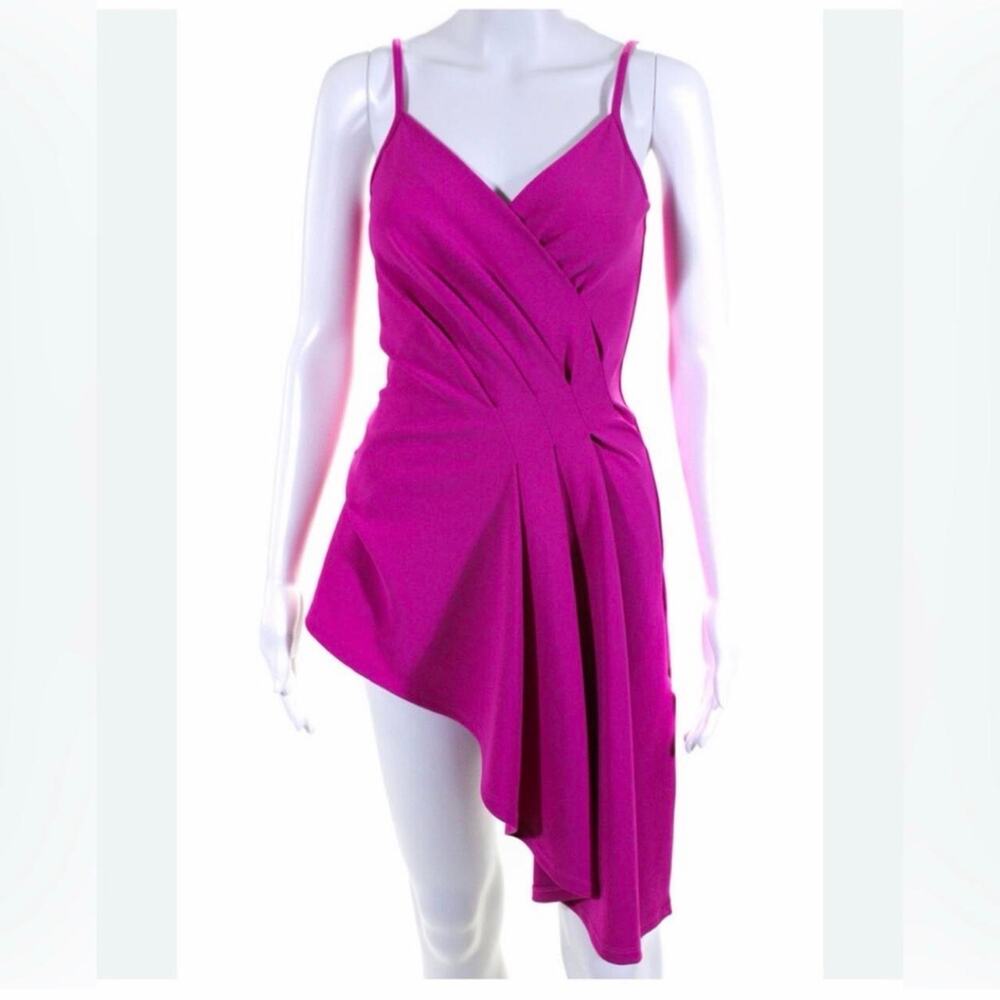 Great Jones Womens Pink Asymmetrical Mini Dress Size S V-Neck Back Zip Hi-Low
